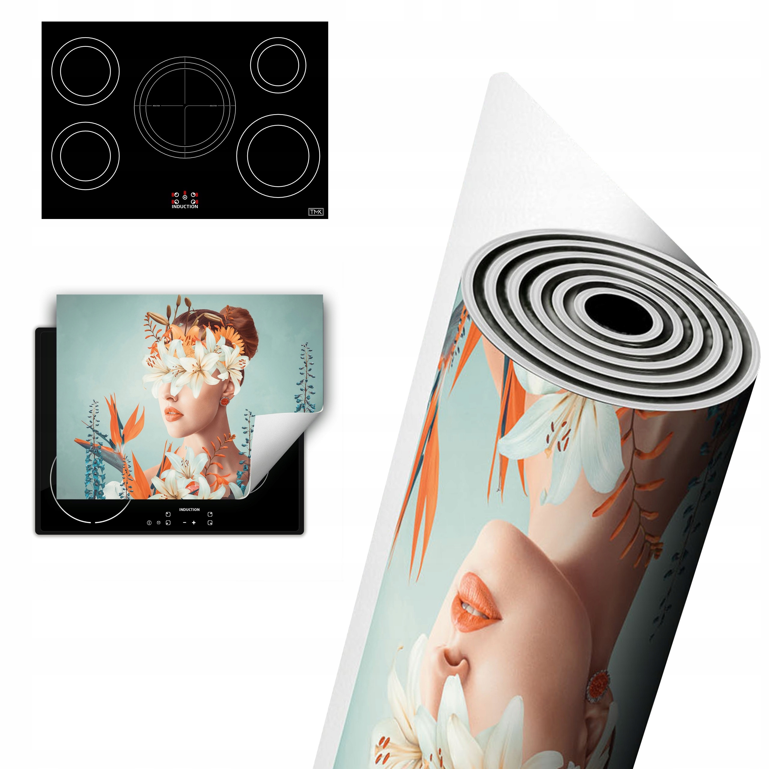 Vinylová Ochrana Na Indukci Deska 80x52 květy žena