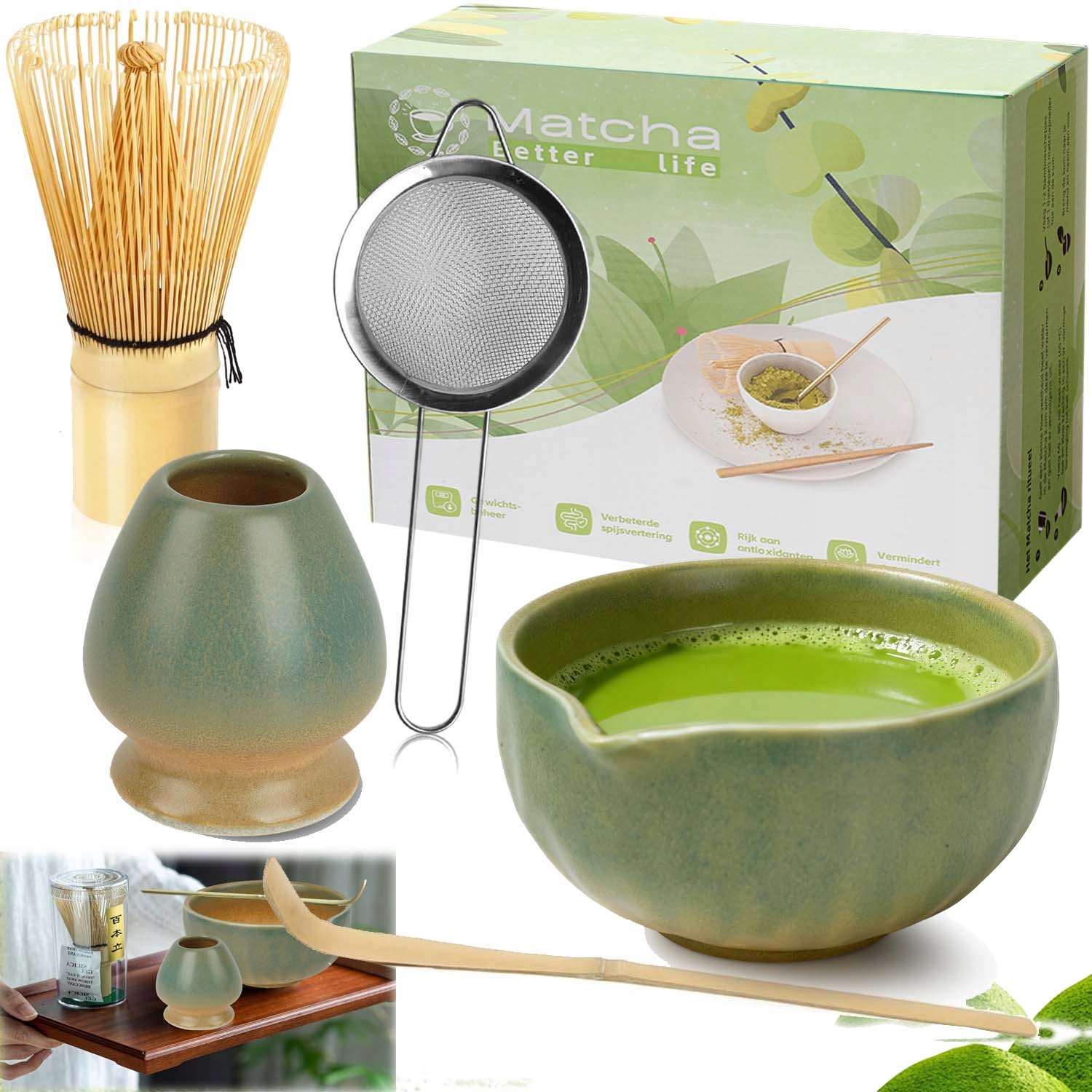 Levně Dárková Sada Na Matcha Čaj, Sada Matcha S Metličkou Jako Dárek
