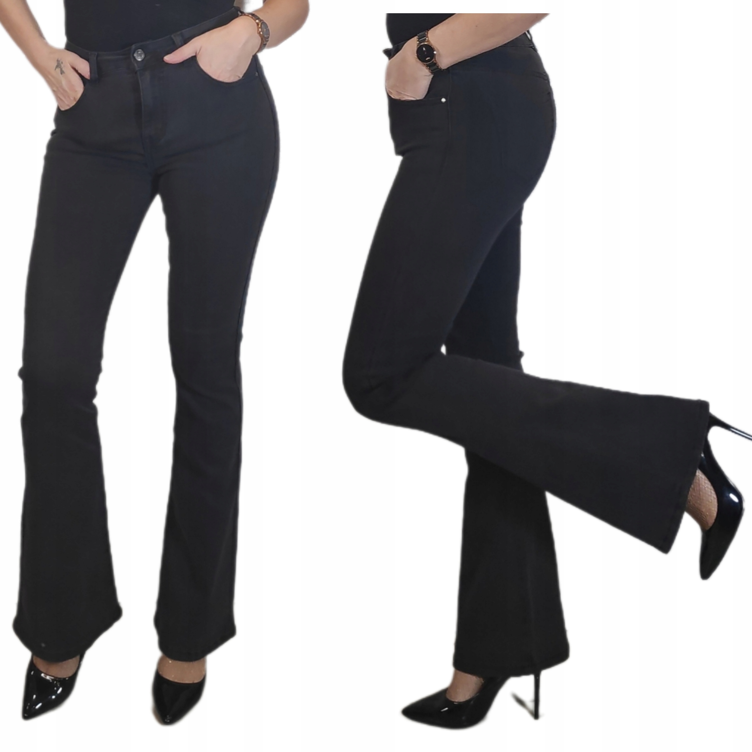 Dámské Kalhoty Zvony Džíny Tmavě Šedé