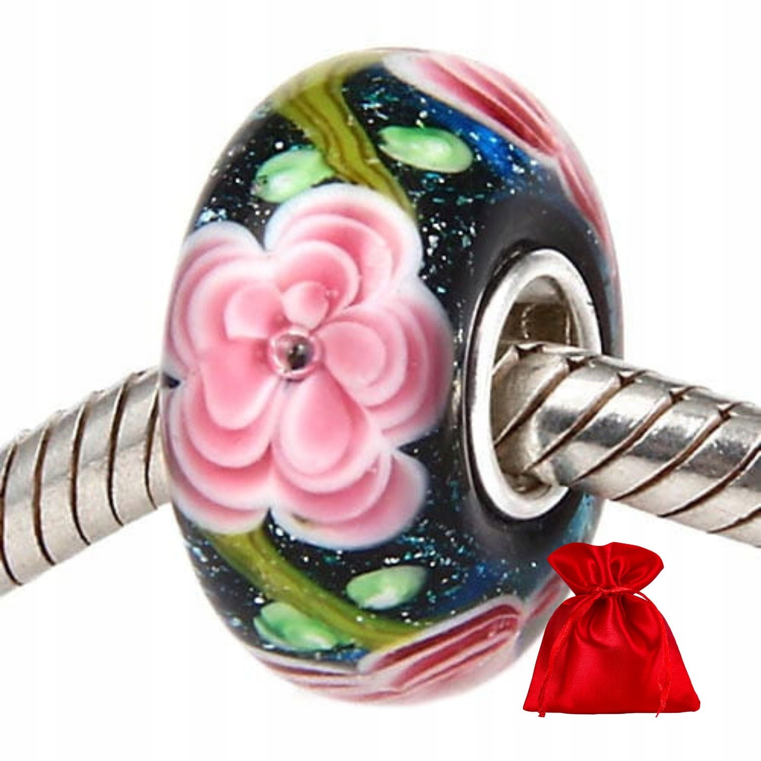 

B401 Kwiaty charms koralik beads srebro 925