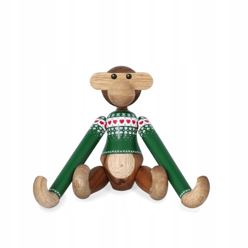Kay Bojesen Dřevěná opička ve vánočním svetru 9,5 cm zelená