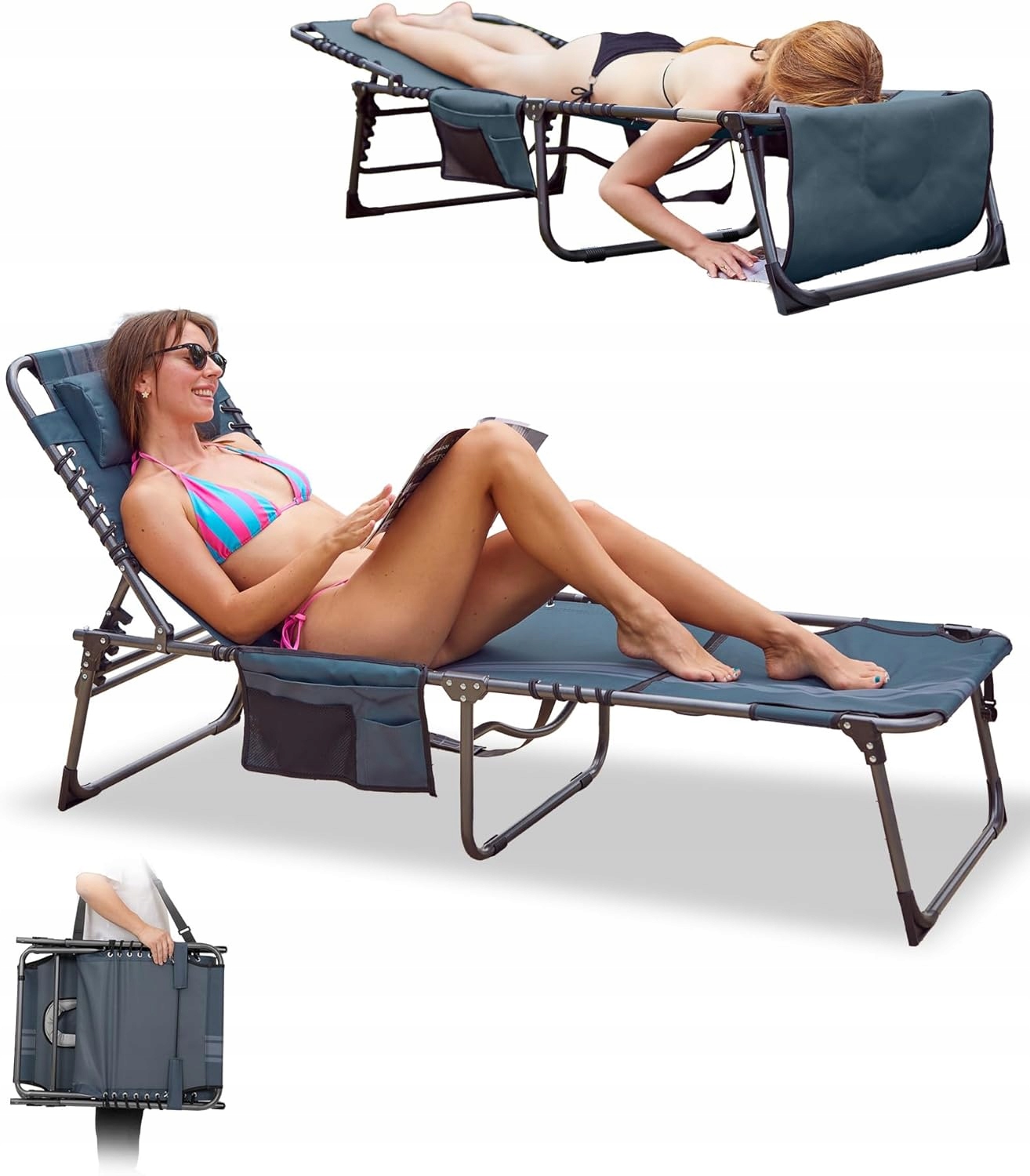 KingCamp ležadlo skladacie s otvorom na čítanie 5 nastavení záhrada pláž terasa