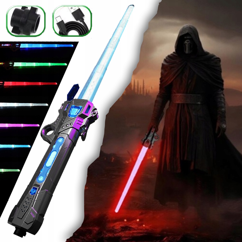 Rozszerzalny SZABLA ŚWIETLNA ZMIANA KOLORU 7 RGB LASEROWY MIECZ