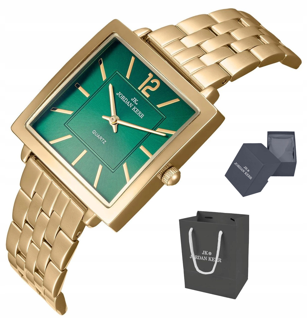 Dámské Zlaté Čtvercové Zelené Fashion Hodinky Jordan Kerr P9010 Ipg 32 mm