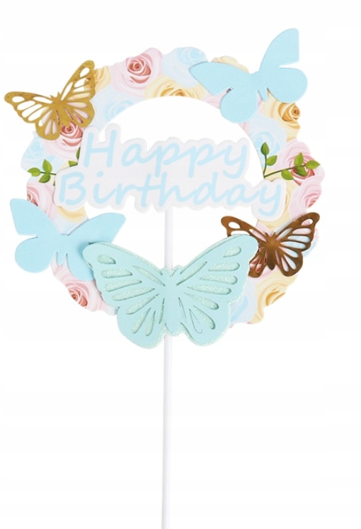 

Topper Motyle Niebieskie dekoracja tort Happy Ef