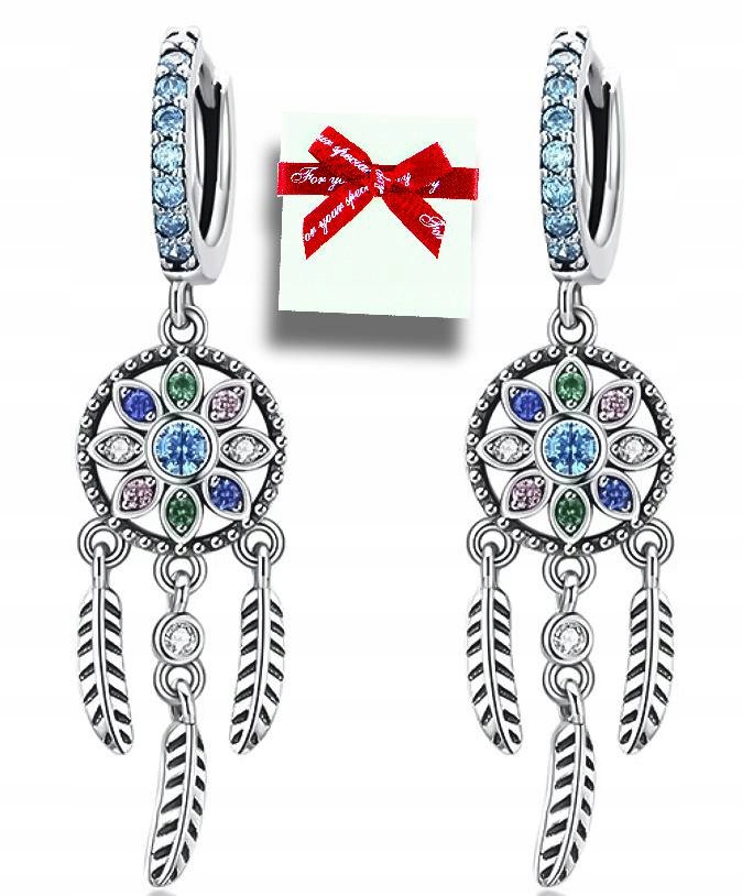 Srebrne kolczyki 925 kolorowy łapacz snów ze srebra 925 dla kobiety