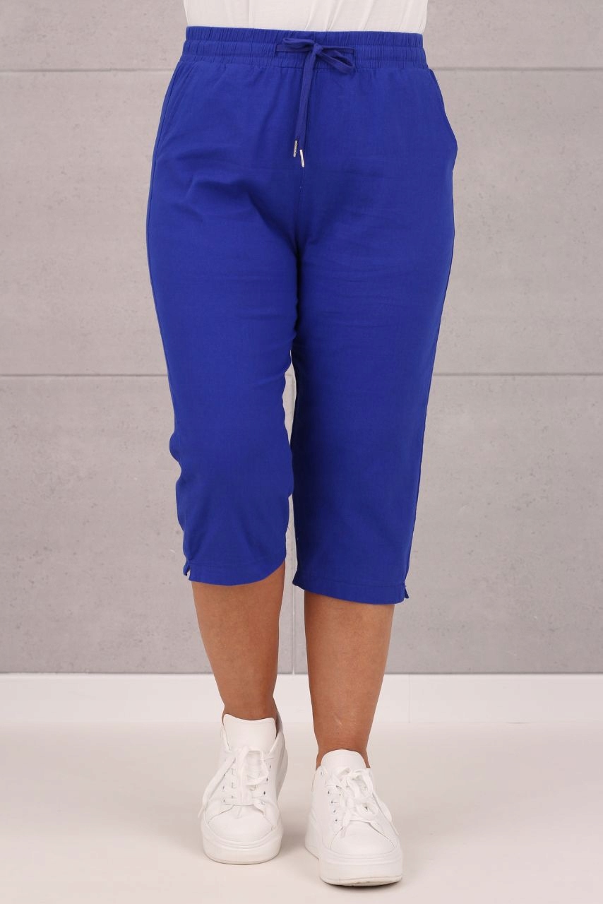 SPODNIE RYBACZKI DAMSKIE NA LATO NA GUMCE DUŻE ROZMIARY LUŹNE BAWEŁNIANE Kolor niebieski