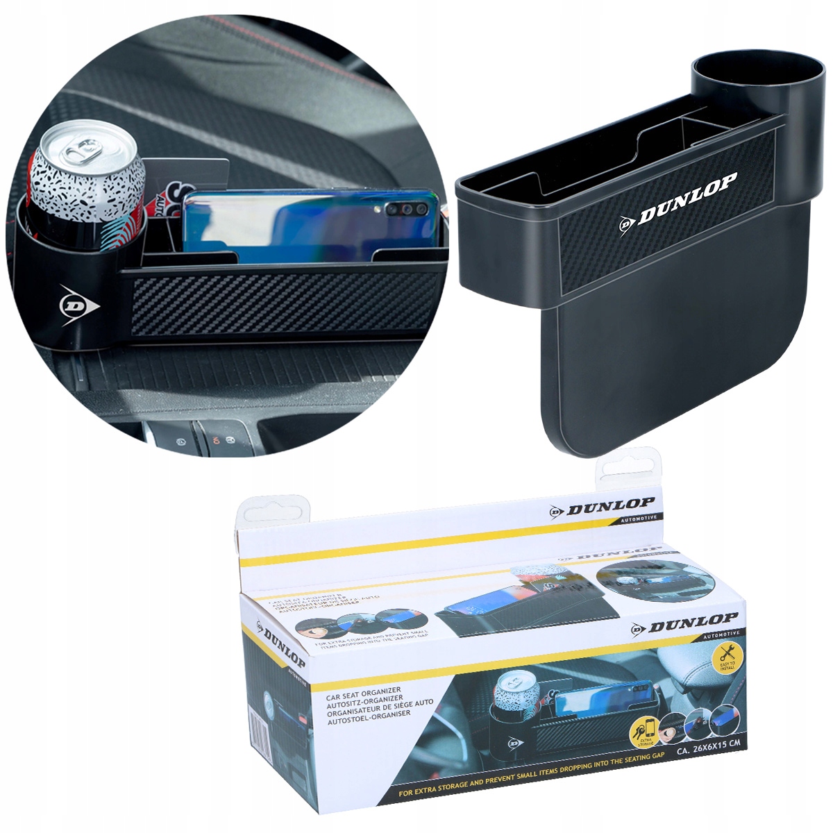 Organizer pojemnik na telefon uchwyt na kubek puszkę do samochodu Dunlop