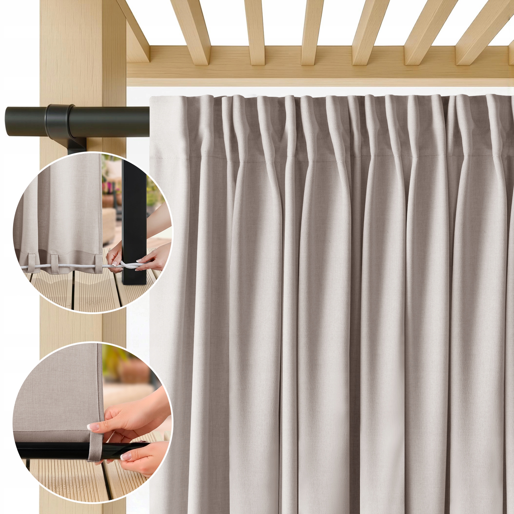 Filumi Zahradní závěs s vazbou len voděodolná páska světle béžová 250x200