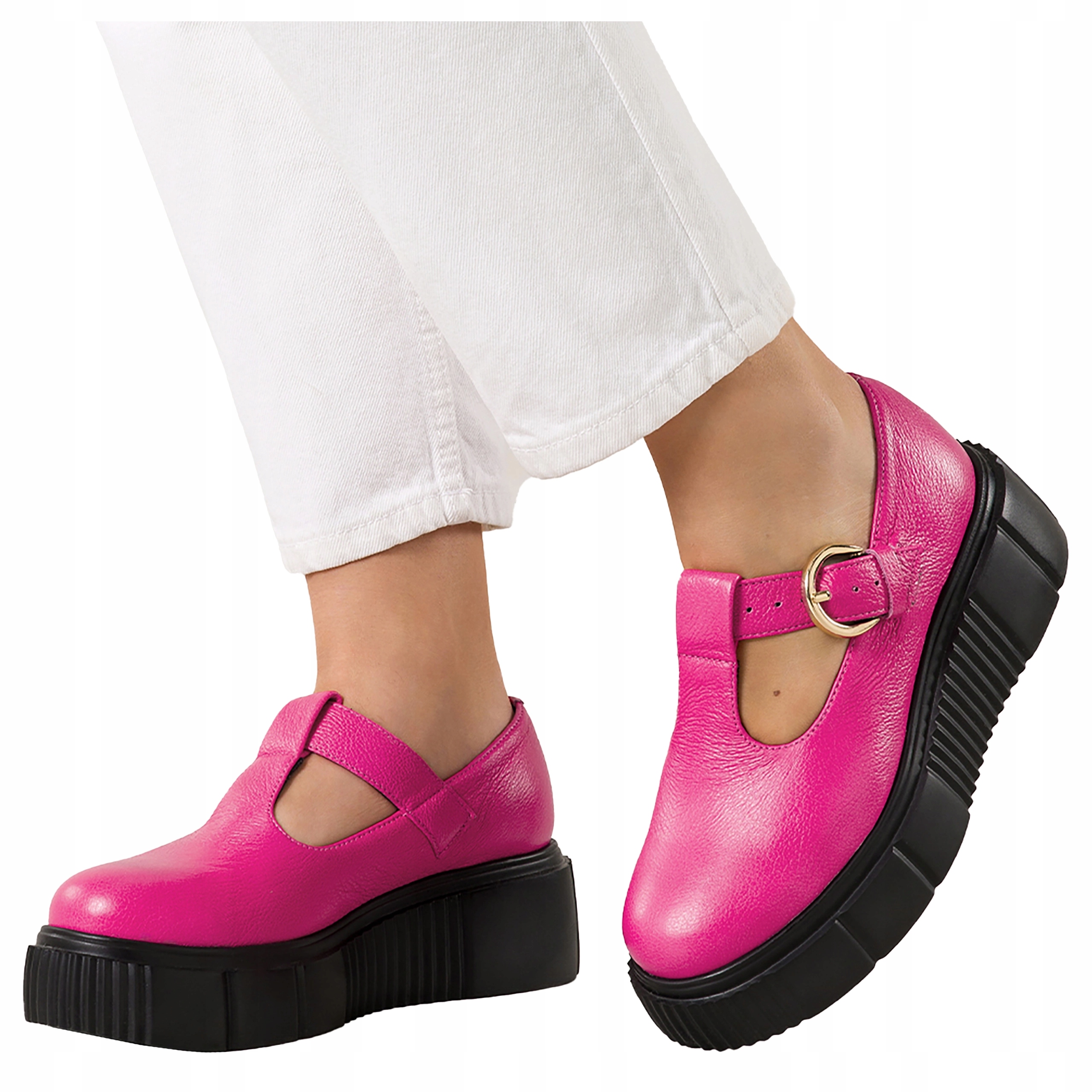 Růžové lakované kožené Polobotky na platformě Polský Výrobek vel. 36