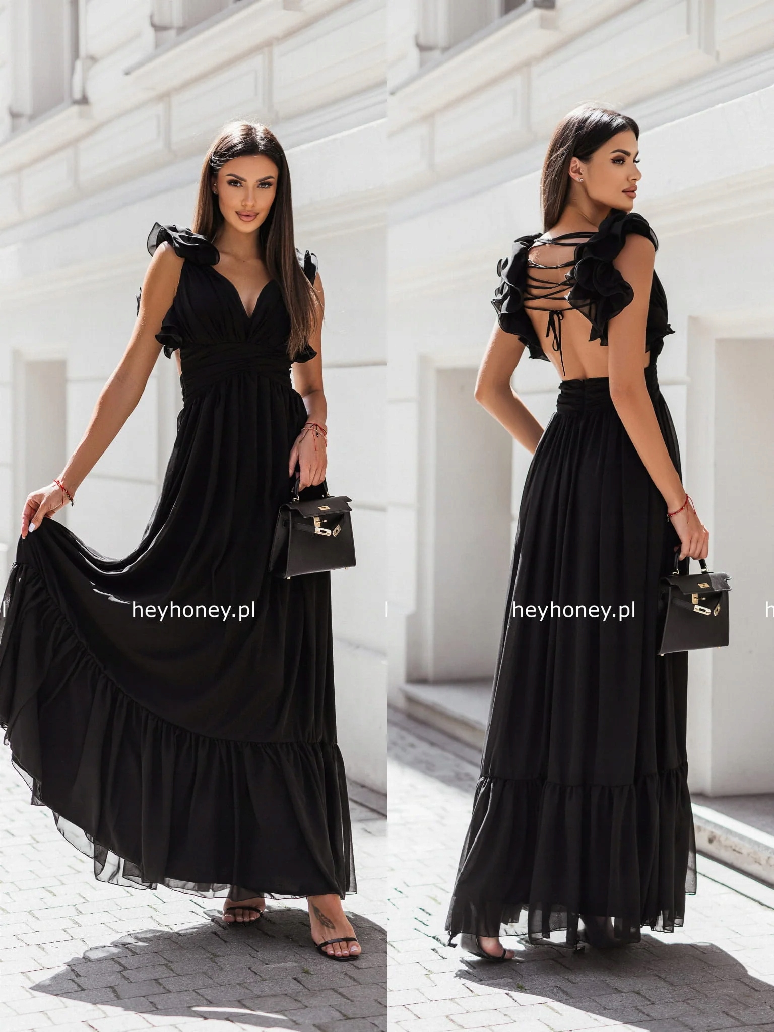 Šaty Maxi s odhalenými zády černá Amy Xs