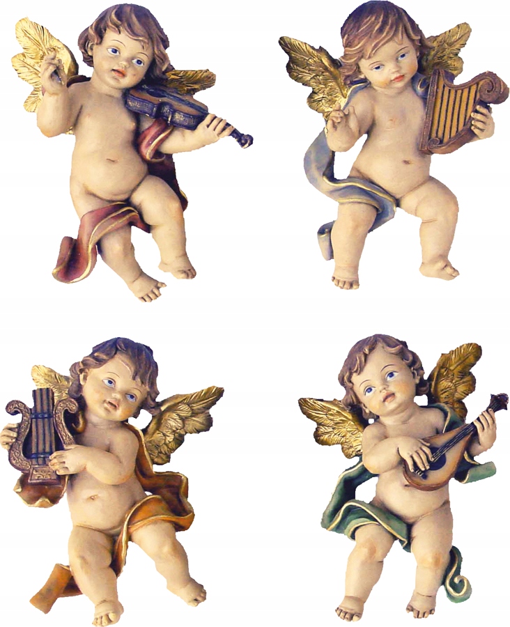 4 krásni anjeli s nástrojmi, na zavesenie 15cm vysokí