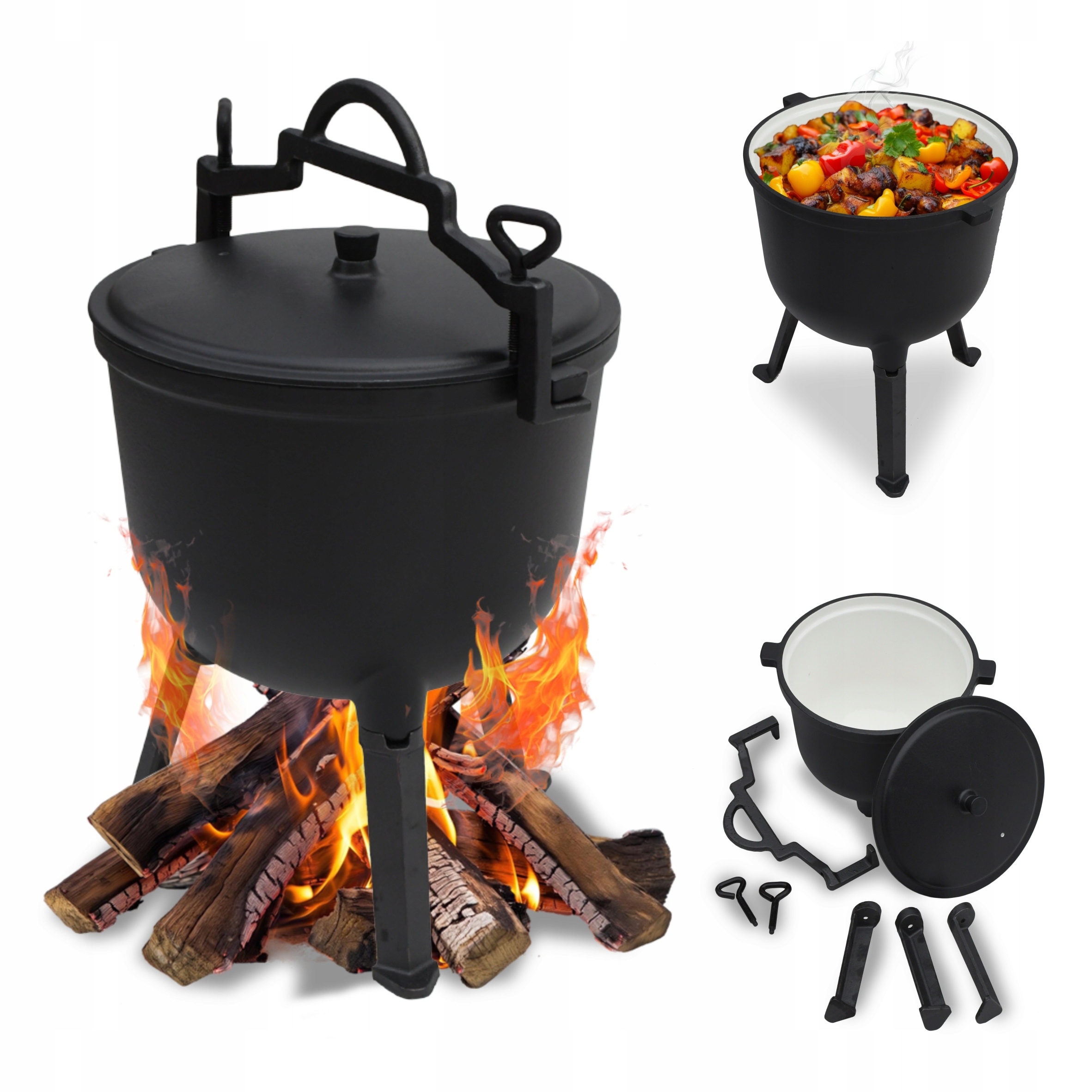 Smaltovaný Litinový Kotlík Lovecký Hrnec maďarský 10 L Ohnisko Gril