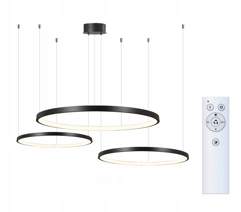 Żyrandol nowoczesna czarna lampa Led okręgi 3 ringi 60/80/100cm pilot