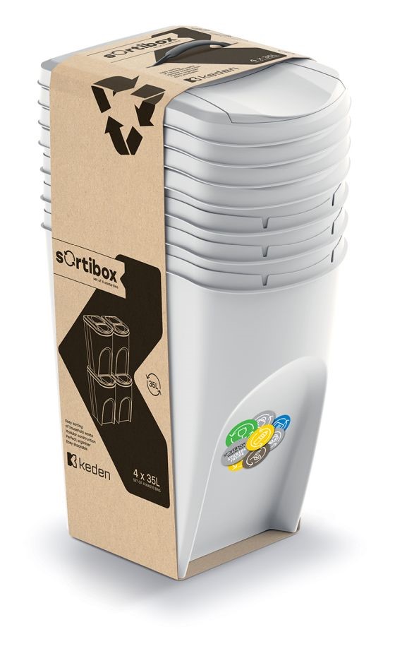 Levně Sada 4 odpadkových košů Prosperplast Sortibox 35l pro třídění odpadu