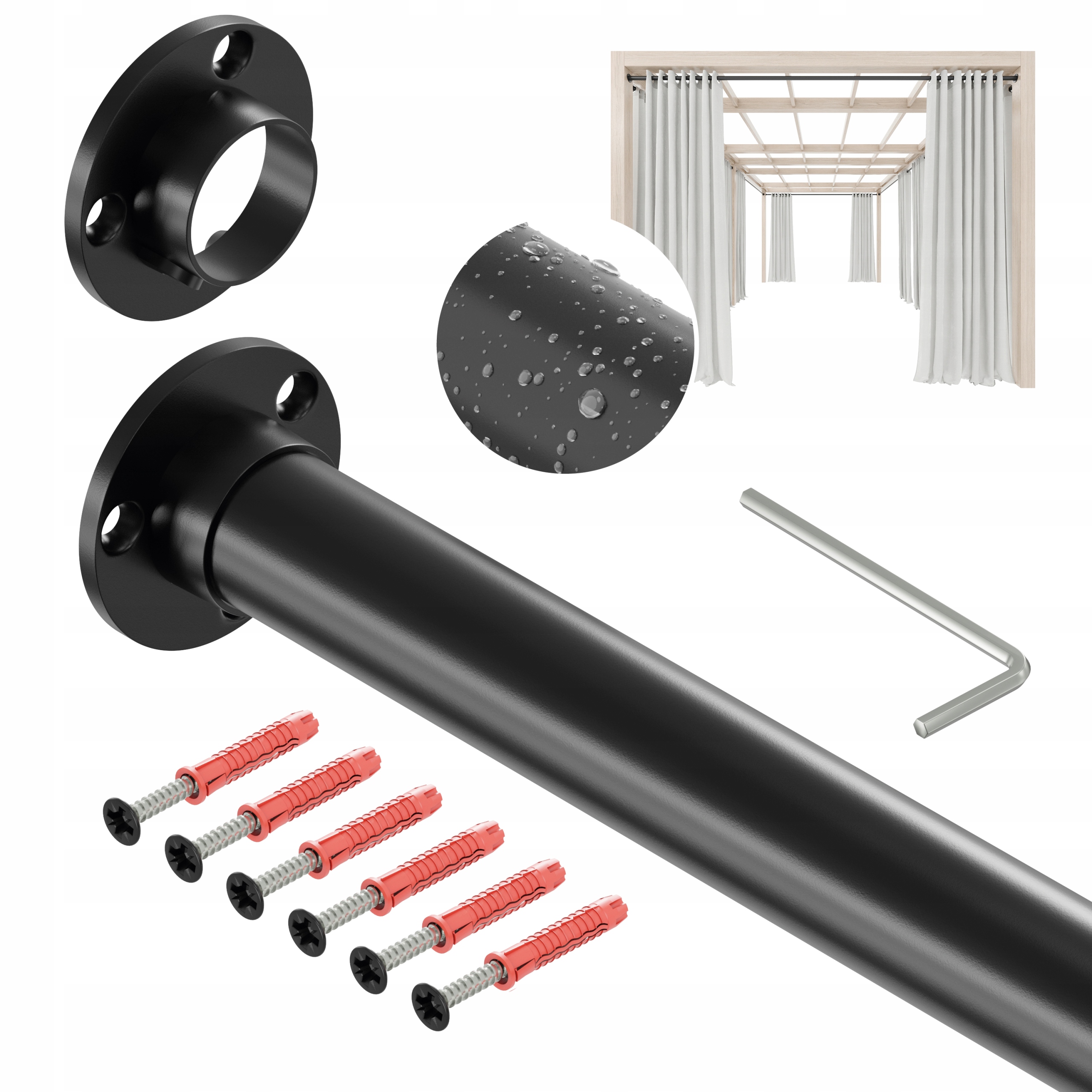 Tyč Na Zahradní Záclony Do Altánku Balkon Terasa Pozink 25 mm 400 cm Černá