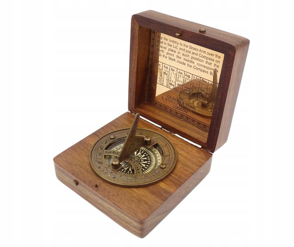 Kompas se slunečními hodinami Gilbert v dřevěném pouzdře