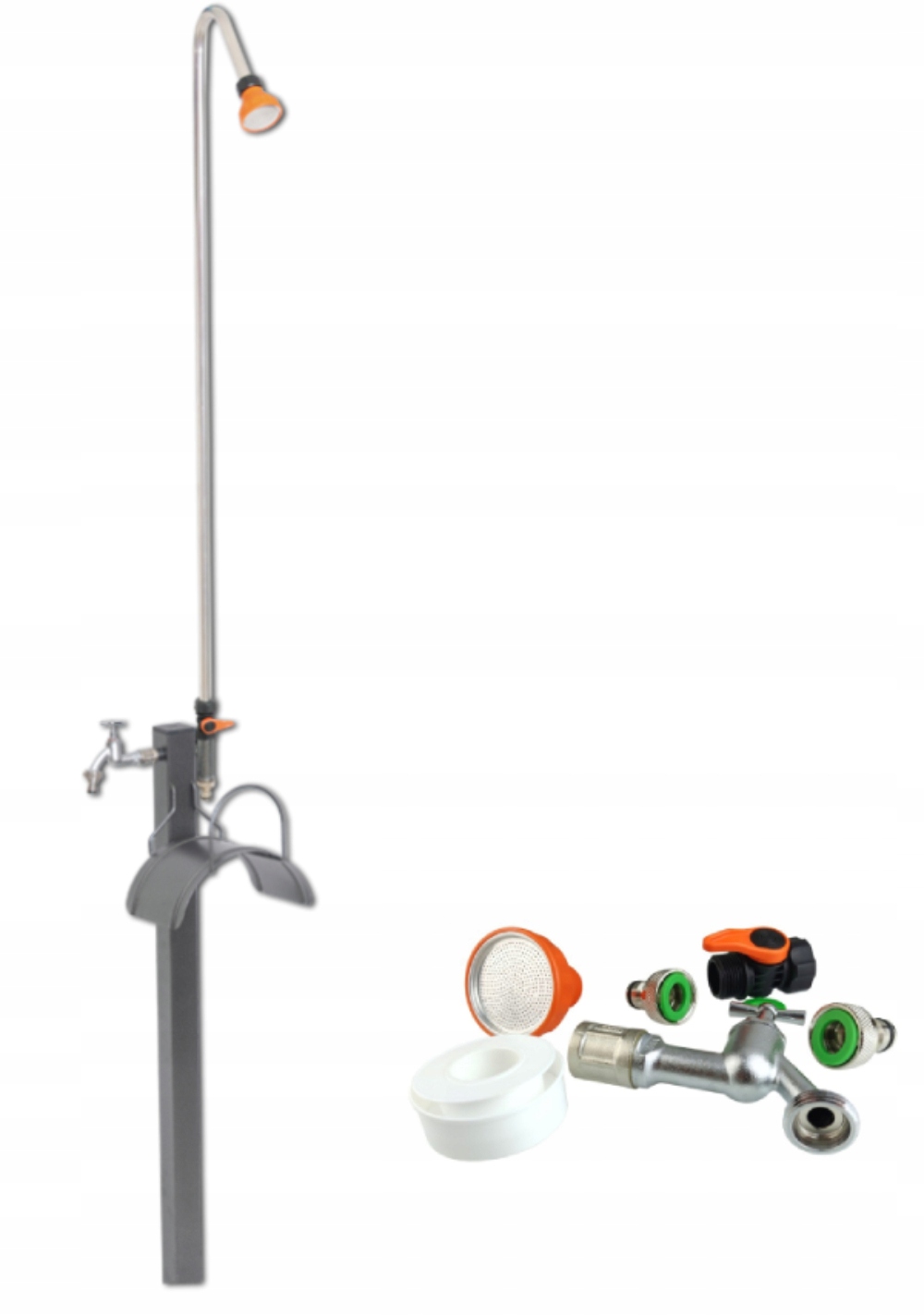 Sprchovací kút na stojane, záhradný kohútik vešiak na hadicu