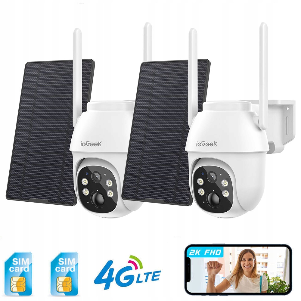 2ks Solární otočná venkovní Ip kamera Gsm 3G/4G Lte Sim 2K 3MP4x Zoom