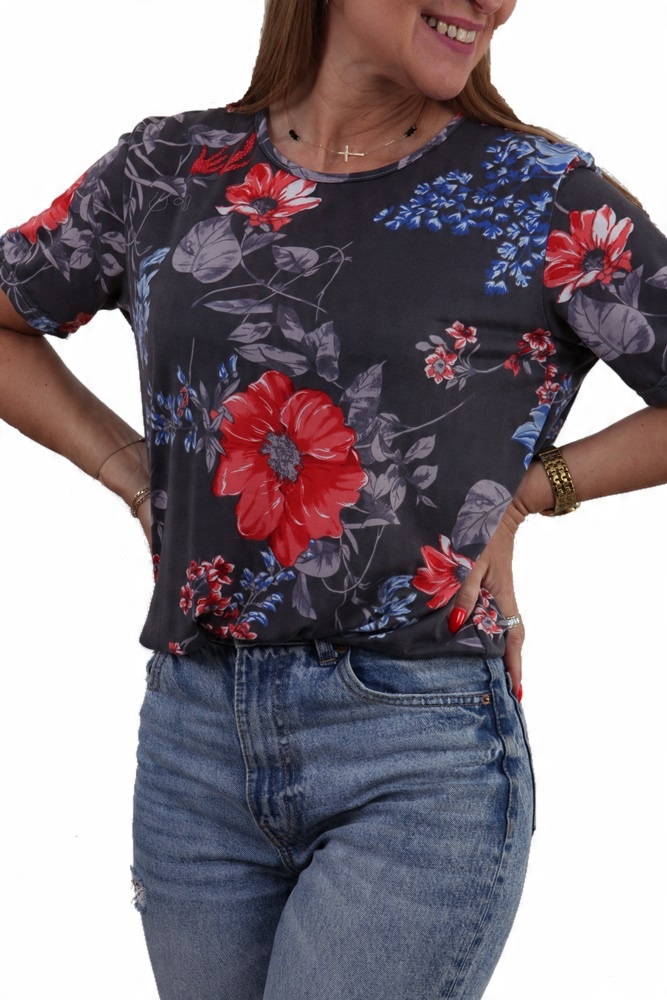 

Lekka Bluzka Ciekawy Nadruk Kwiaty KOLORY*3XL