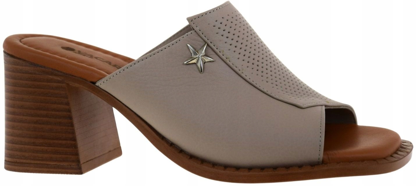 Béžové nazouváky dámské na podpatku elegantní Vacarro 2304-26023 VEL.38