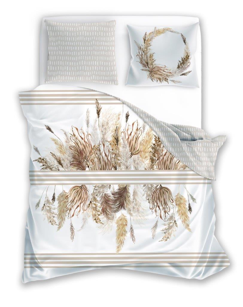 Pościel satynowa Boho Trawy i Kwiaty 180x200- 3 cz.