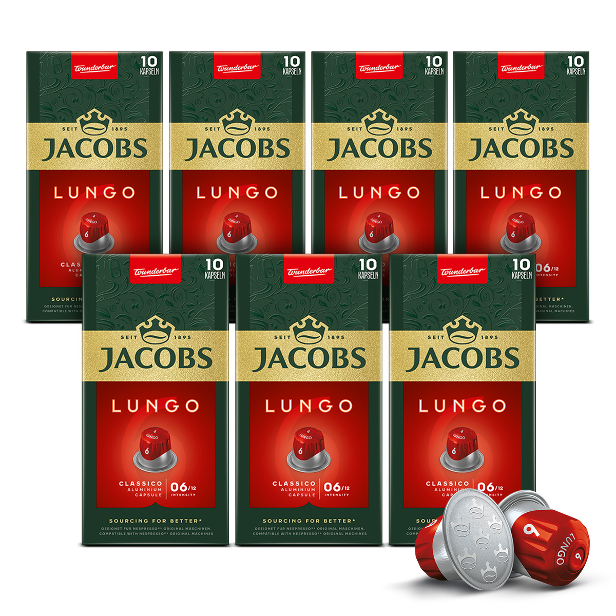 Kapsułki Jacobs Lungo Classico 6 do Nespresso(r)* 7x 10szt zestaw 70 kaw