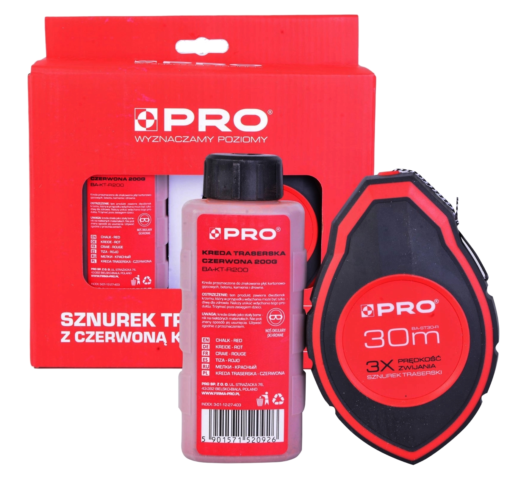 Sznurek traserski z czerwoną kredą 30m PRO Rodzaj sznurka inny