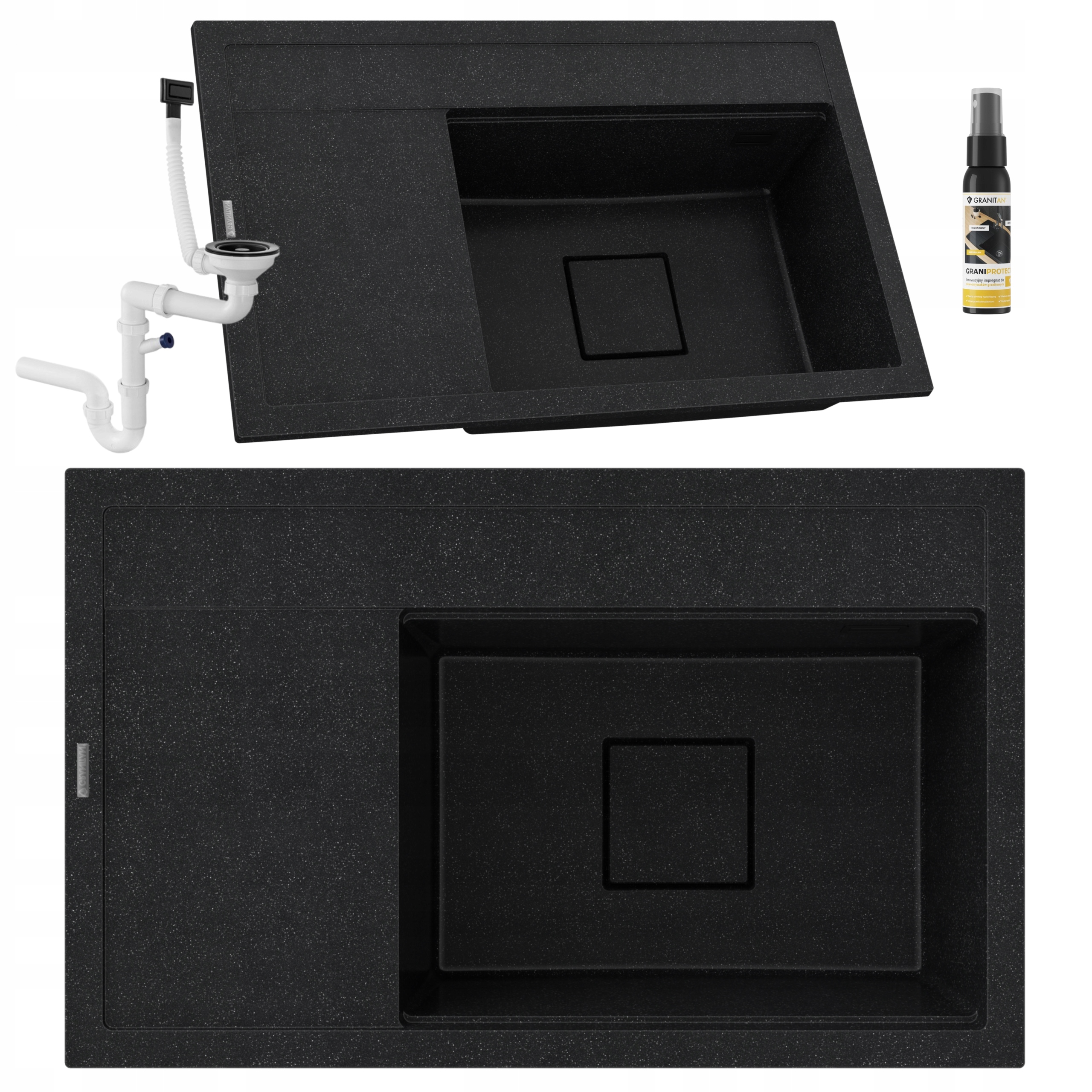 Granitový drez rendo čierny, škvrnitý, komora pravá, moderný