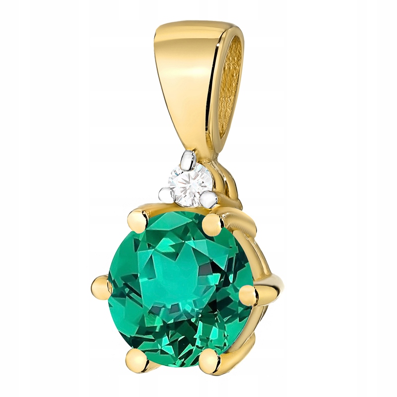 Krásný Klasický Zlatý Přívěsek Přívěsek pr. 585 se Smaragdem 0,50 ct 14k