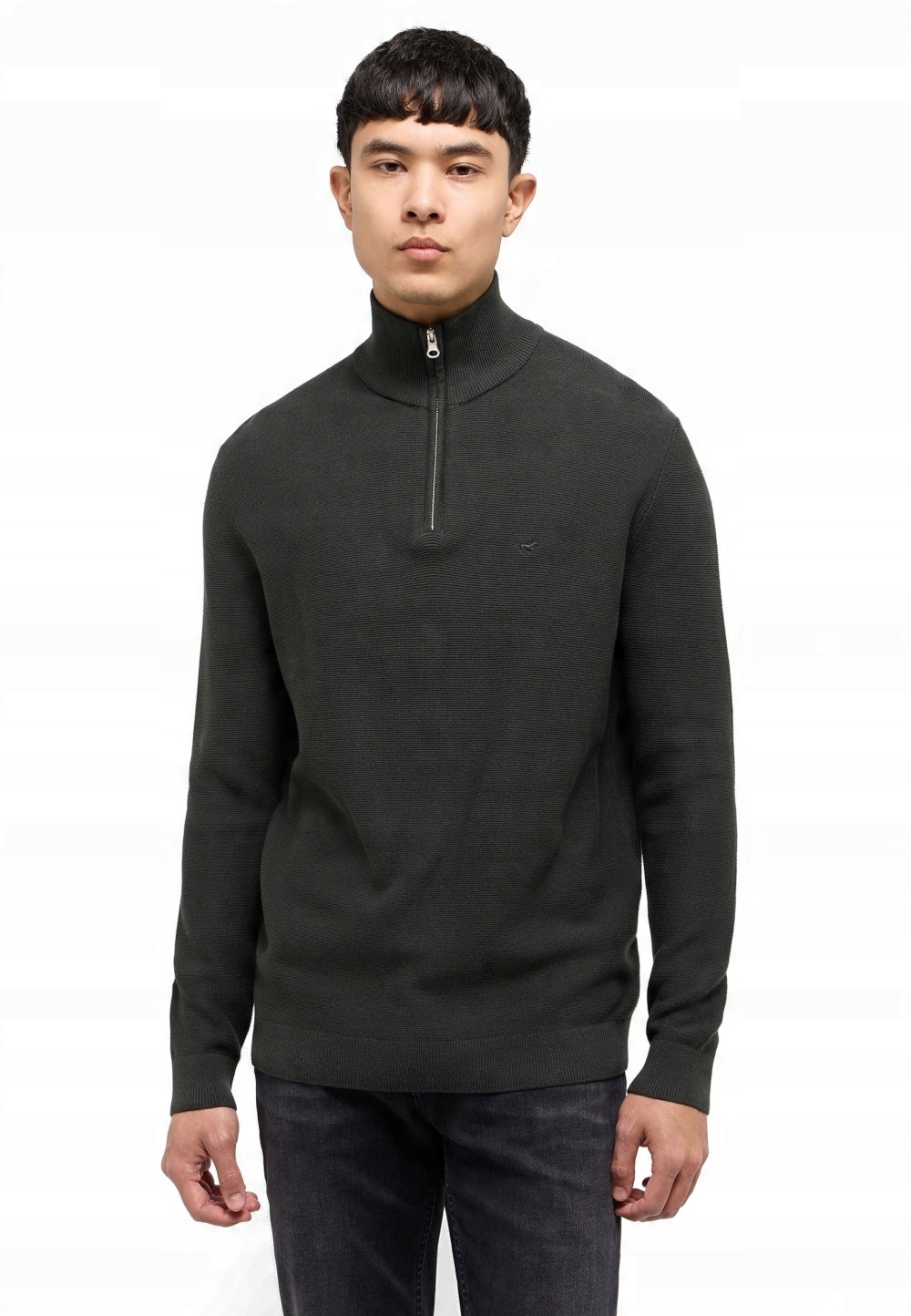 Pánský Grafitový Svetr Rolák Stojka Bavlněný Rozepínací Mikina Mustang M