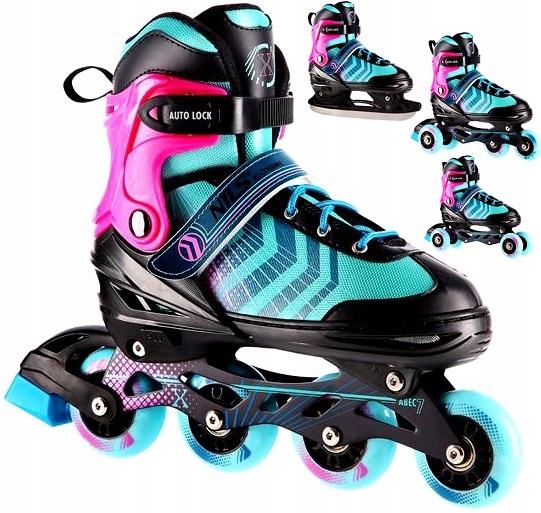 Rolki 4w1 Regulowane 34-38 Łyżworolki Wrotki Łyżwy Fioletowe Stalowe Abec 7