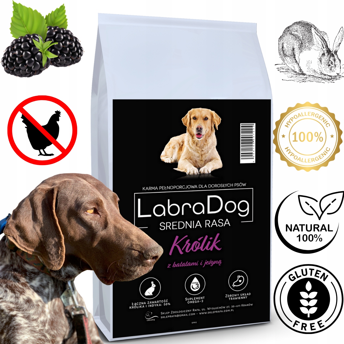 Levně LabraDog Superfood Hypoalergenní lehce stravitelný králík s ostružinou 12 kg