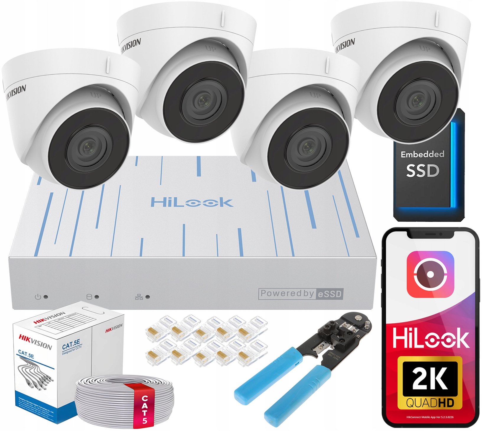 Monitorovanie Ip Sada 4Mpx kamier Hikvision Ssd rekordér 1TB Detekcia