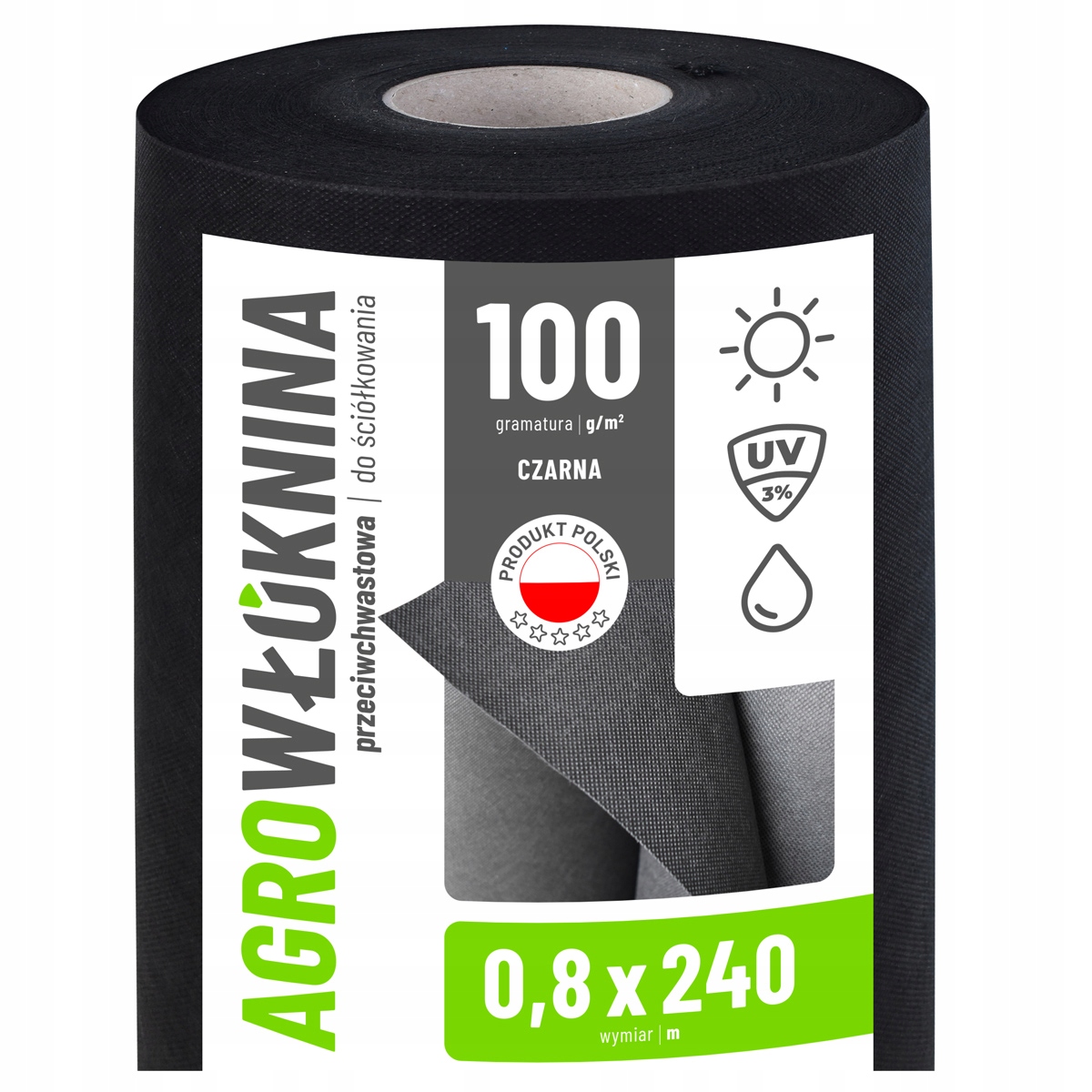 Agrowłóknina Czarna 100g/m2 Uv 0,8m x 240mb Gf Agro