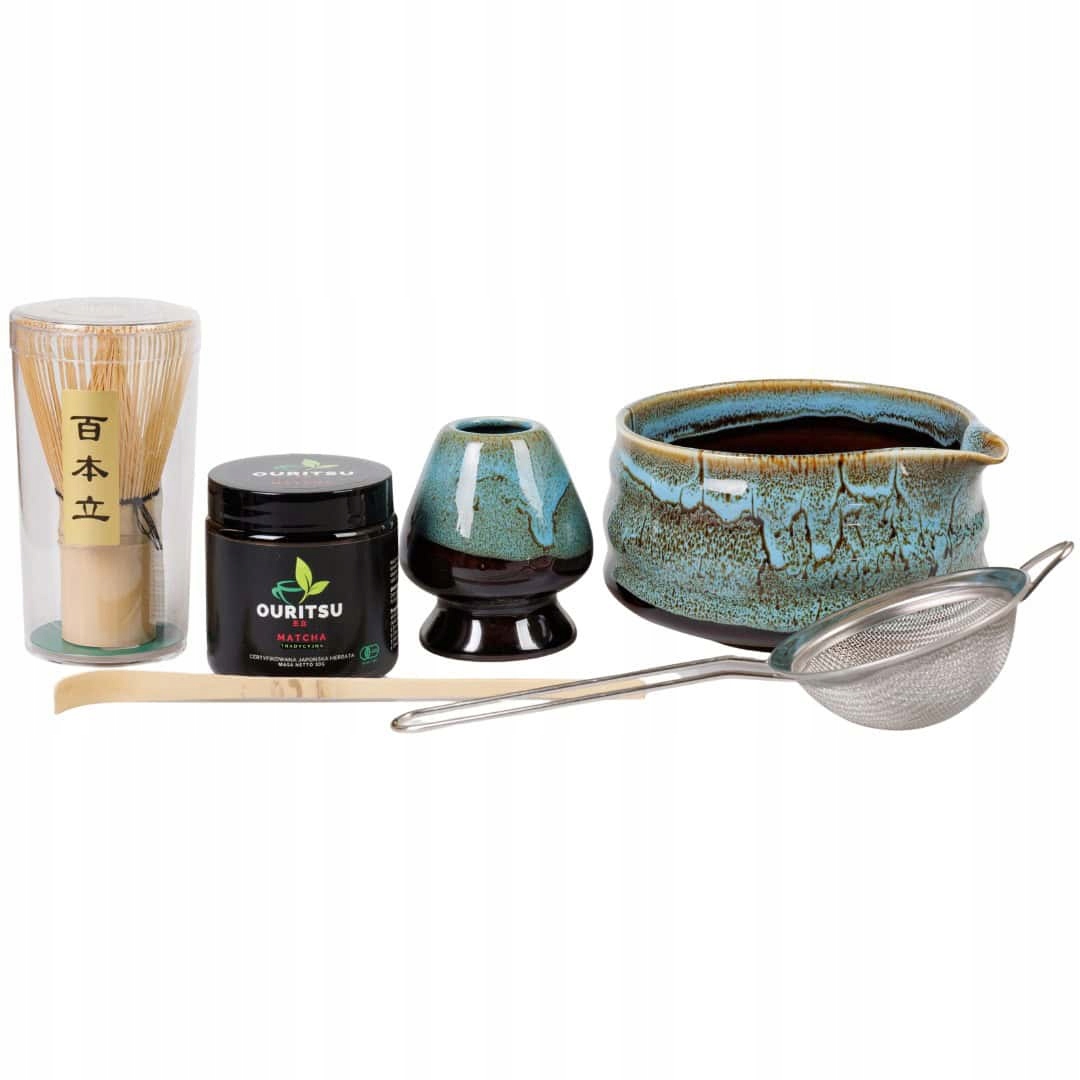 Zestaw prezentowy do herbaty matcha czarka miotełka podstawka łyżeczka