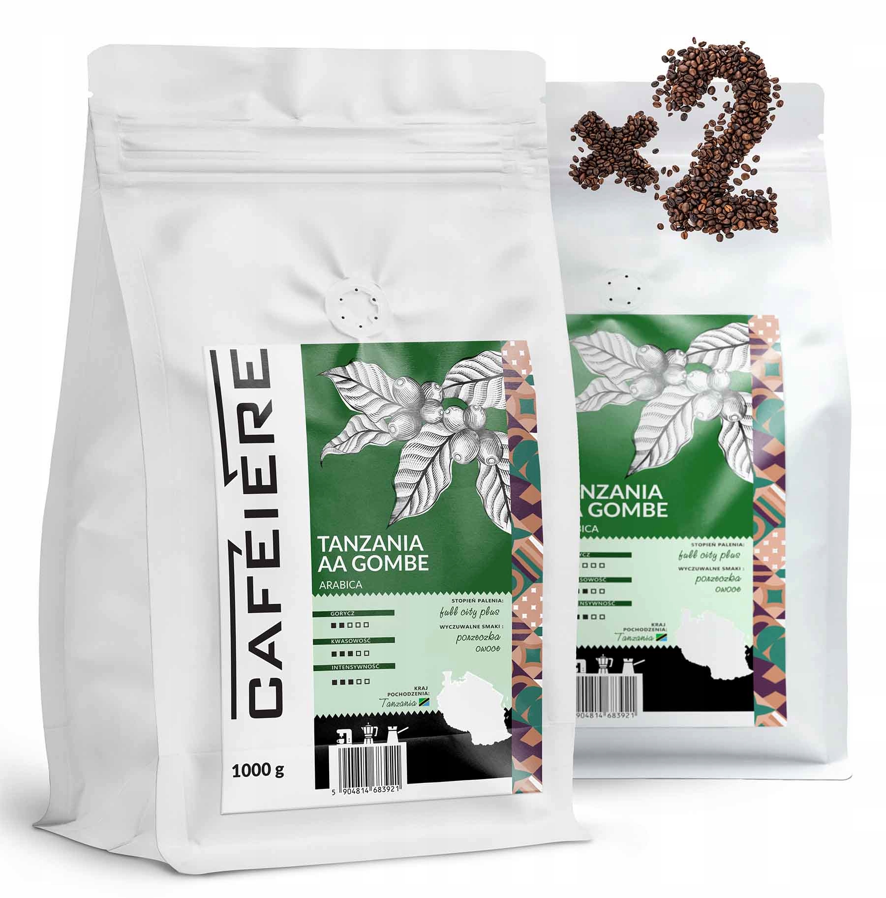 Káva zrnková Tanzania Aa Gombe 1 kg x2 Čerstvě pražená Arabica 100% Cafeiere
