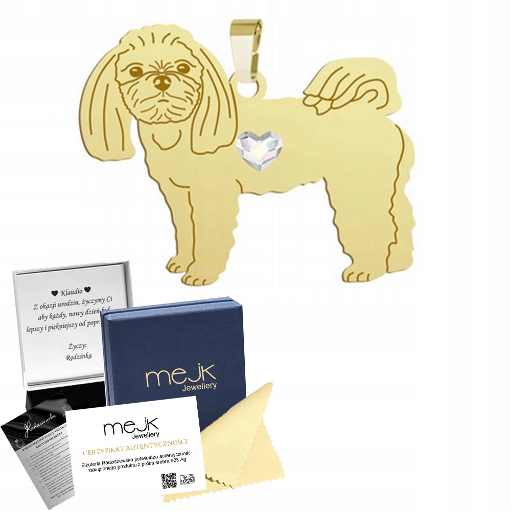 Zlatý přívěsek se psem Maltese 925 Dárek Šperky Narozeniny Gravírování