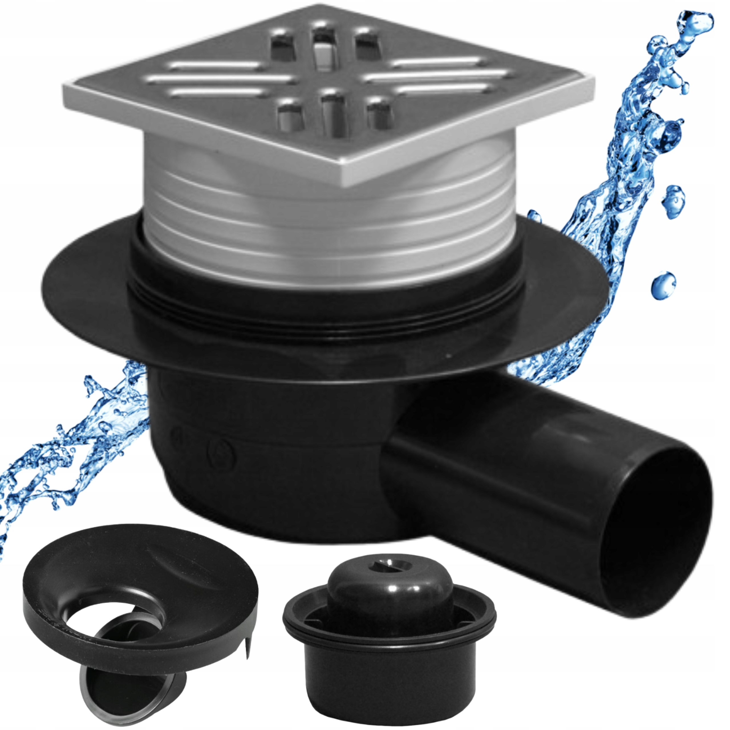 Podlahová Vpust Černá Kanalizační 10x10cm Dn 50 Suchá Nerezový Rošt