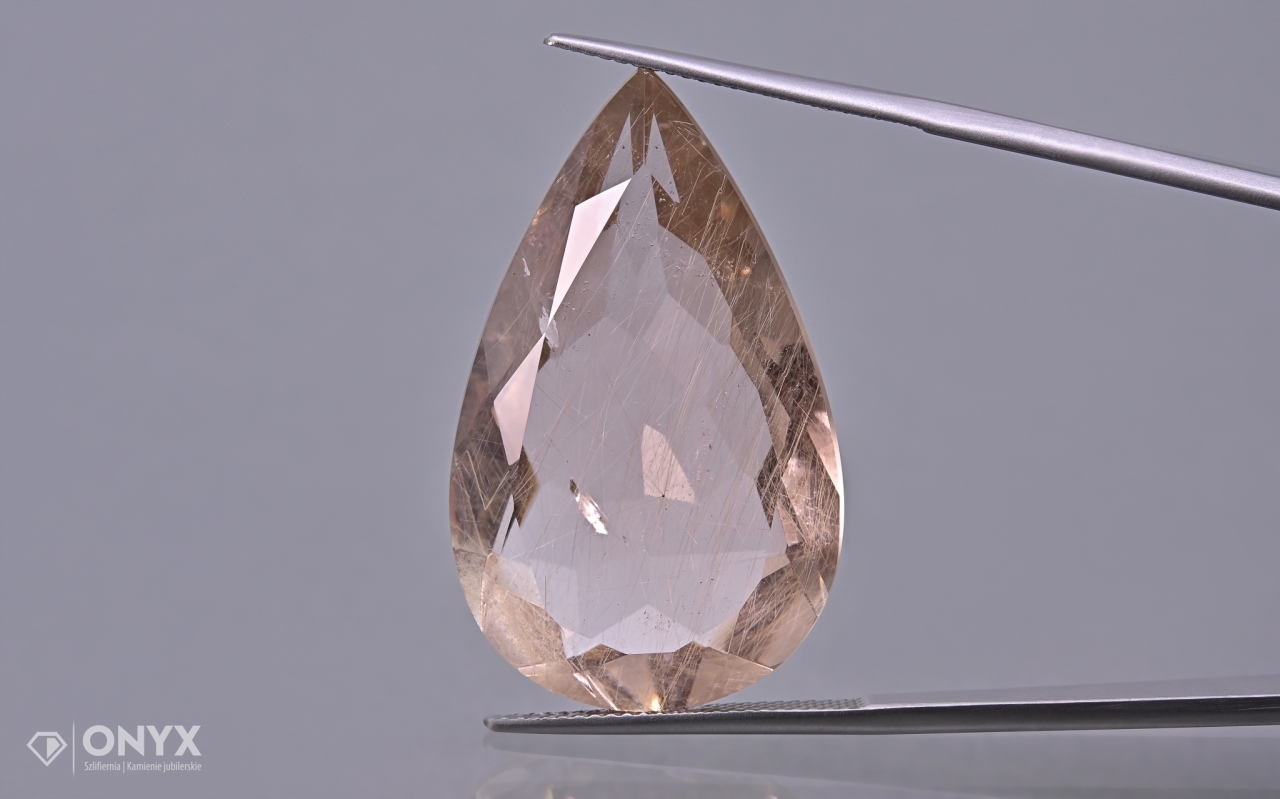 Křemen s rutilem fazetovaná slza 34x21 mm