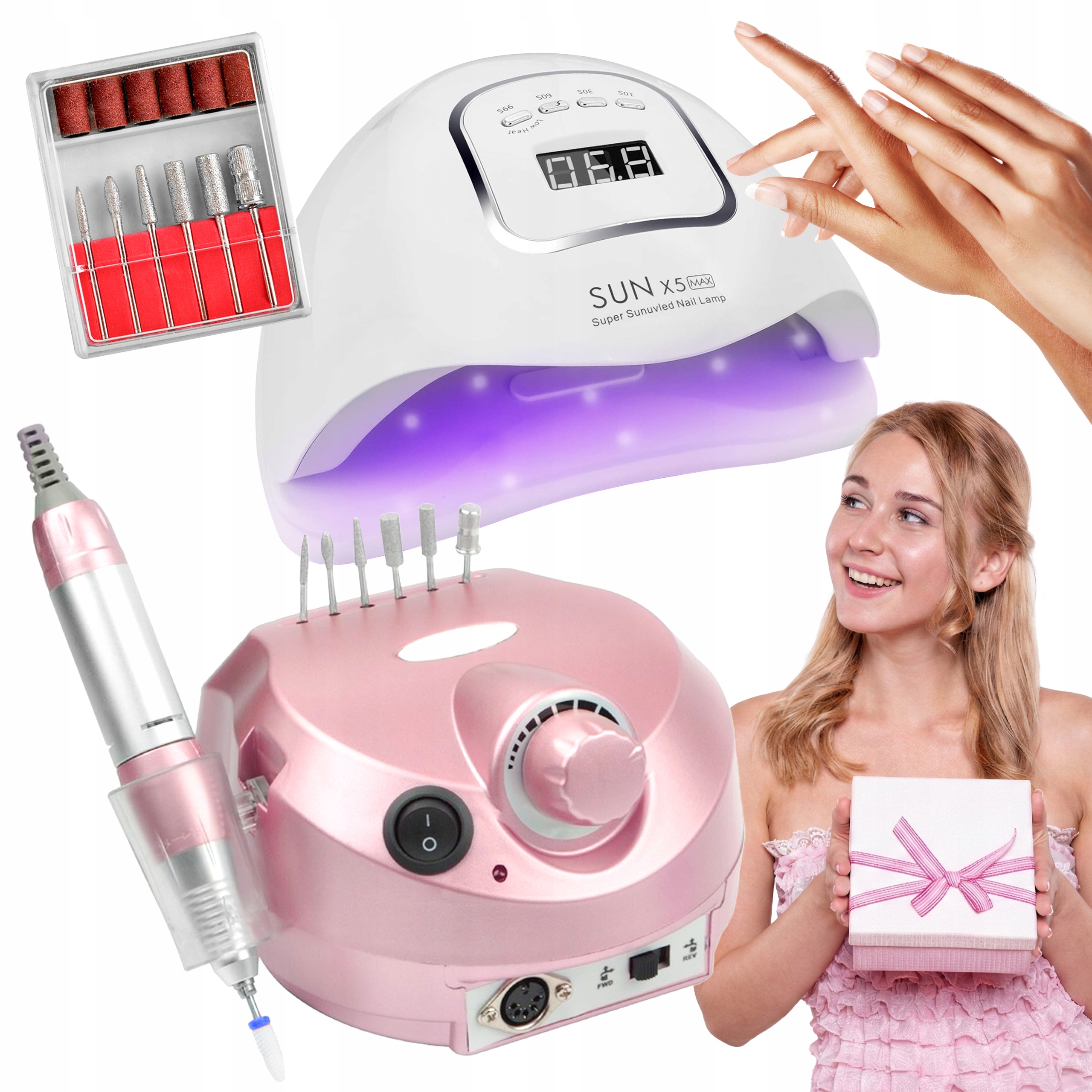 Sada na nehty hybridní Uv Lampa 80W Bruska profesionální Dárek