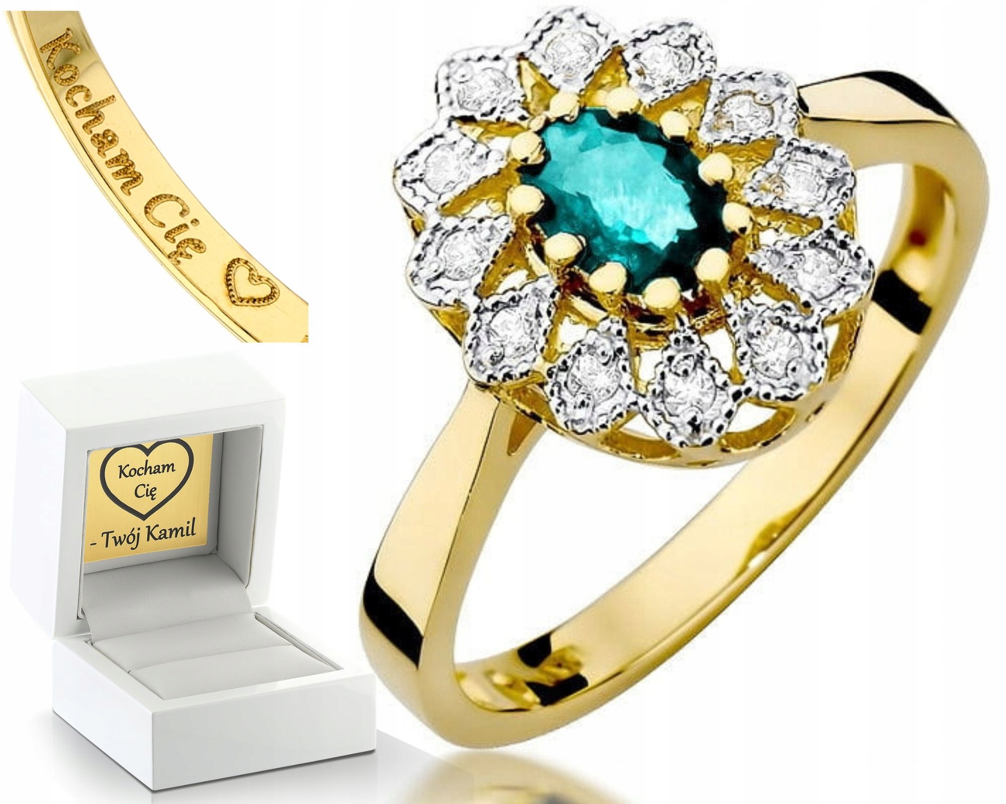 Prstýnek Smaragd Brilianty 0,10 Ct Gravírování Bonus