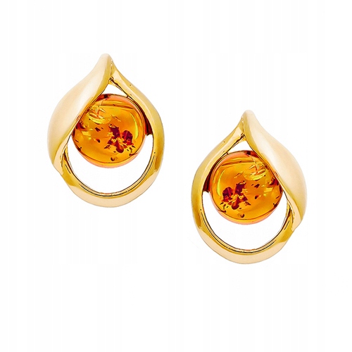 Zlaté náušnice pozlacené z Přírodního baltský jantar stříbro 925 Na Tyčinku
