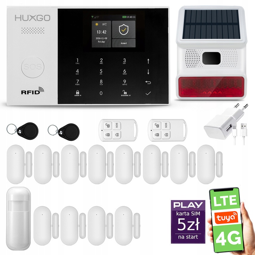 Bezdrátový alarm WiFi Gsm 4G, aplikace Tuya, sada Huxgo HXA005 D12BS