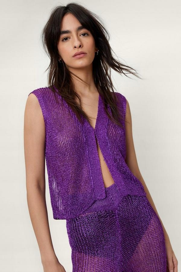 NASTY GAL KAMIZELKA Z METALICZNEJ DZIANINY S 8BH Rozmiar S