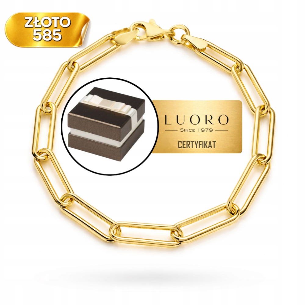 Zlatý náramek 585 14K podlouhlé oválné články 19 cm elegantní