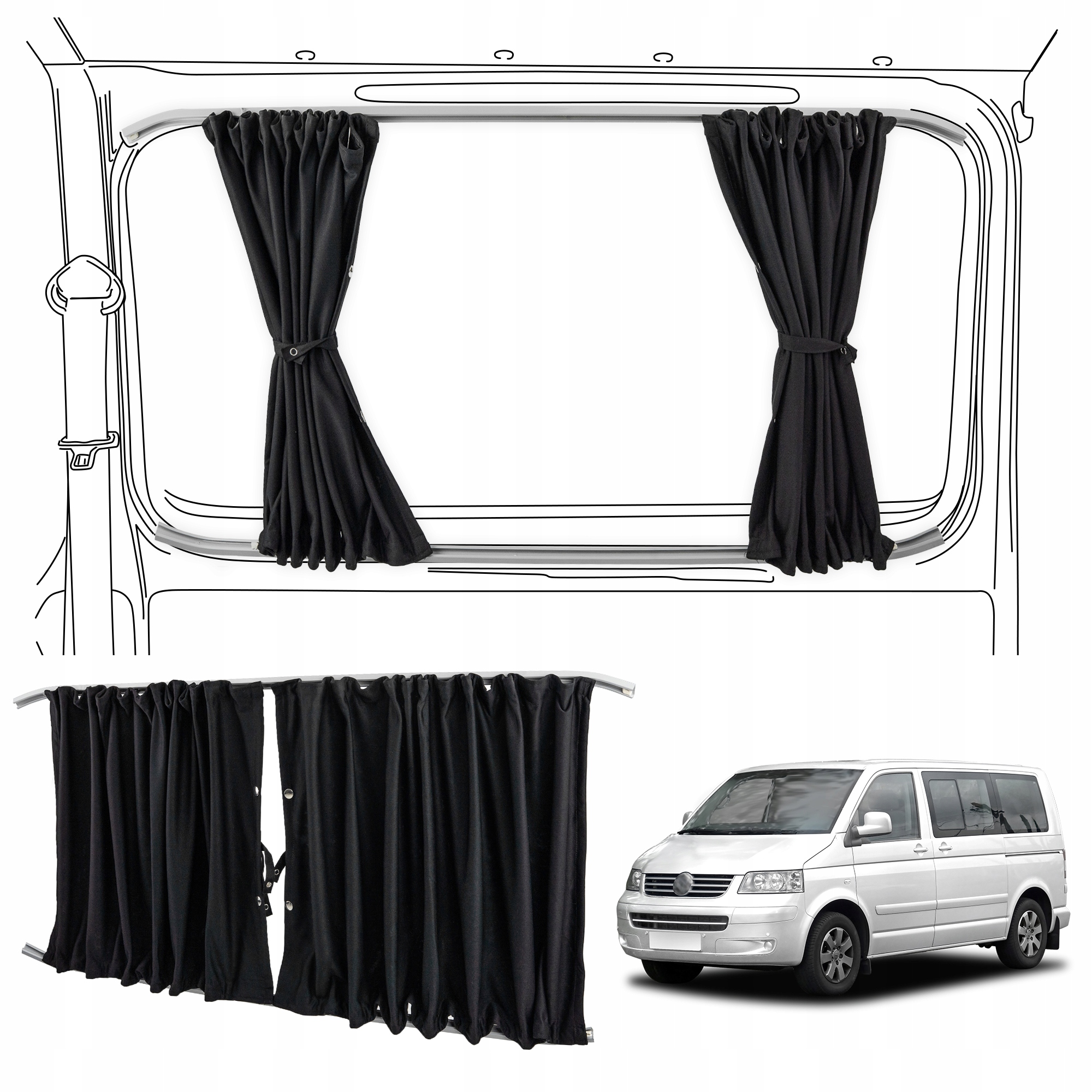 Zatemňovacie závesy na pravé bočné dvere pre Vw Caravelle V T5 2003-2015