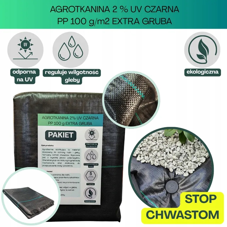 Agrotkanina czarna 100g Extra gruba mata na chwasty Uv 2x25m