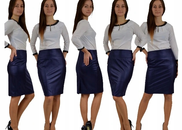 GŁADKA OŁÓWKOWA SPÓDNICA EKO SKÓRA GRANATOWA r.48 Marka inna