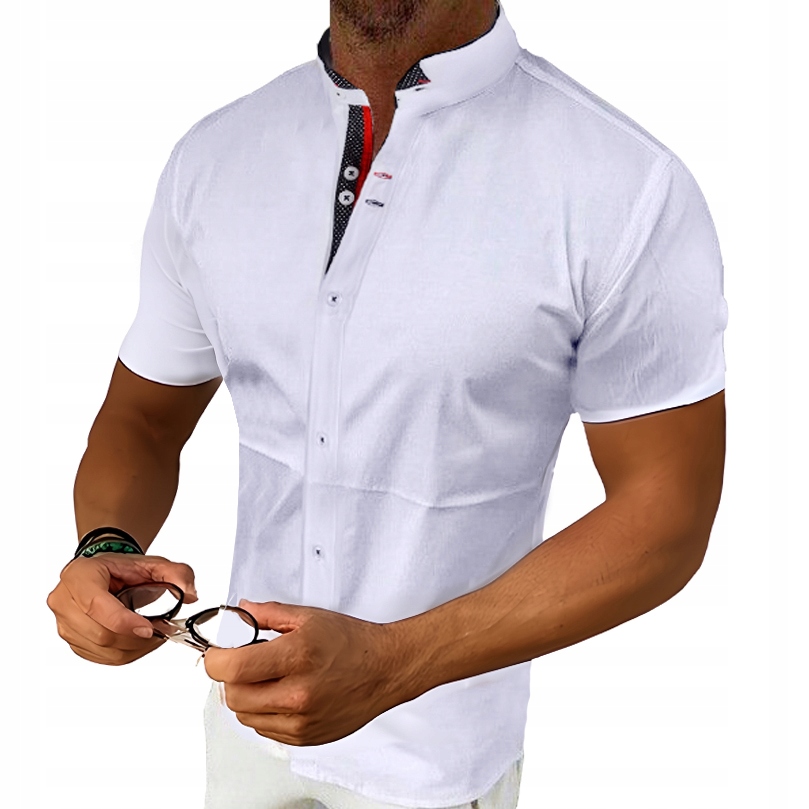 Koszula Męska Casual Bawełniana Regular Ślub Wesele Stójka